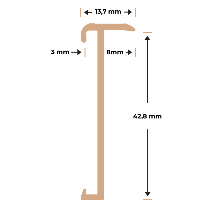 PPC - Trapneusprofiel PVC RVS geb. 14x43mm 1m - Traprenovatie profiel - Afbeelding 2