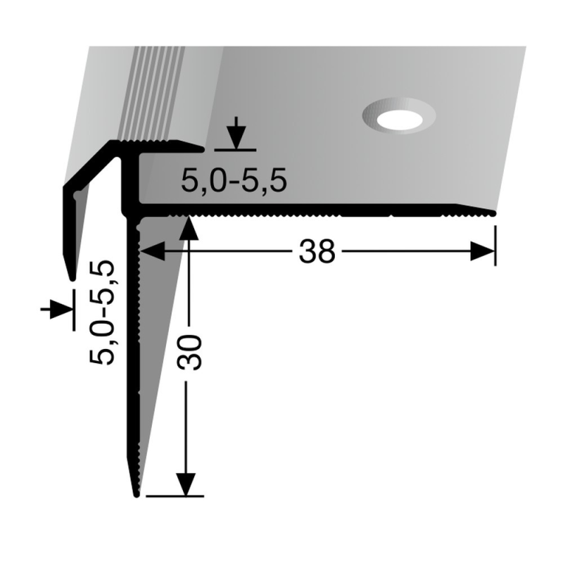 Inschuif trapneusprofiel tot 5,5mm PVC RVS - Afbeelding 2