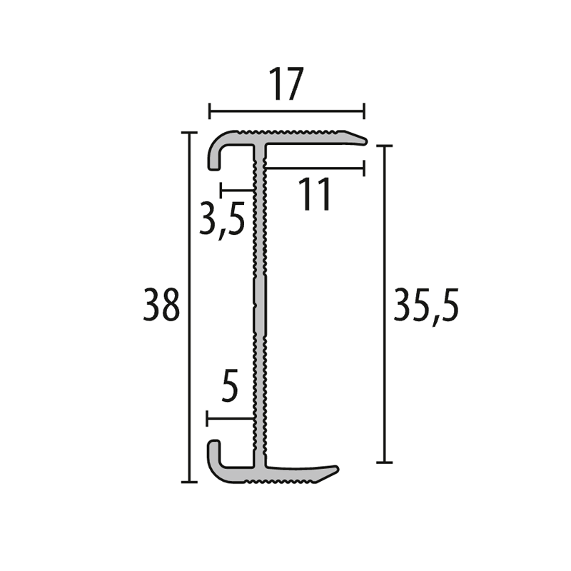 Küberit - 2delig verstelb trapneusprof 844WS zwart gepoeder - Traprenovatie profiel - Afbeelding 2